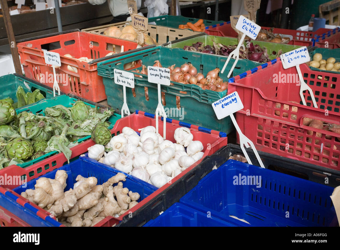 Vegetables (various) for sale at Borough Market London England Stock