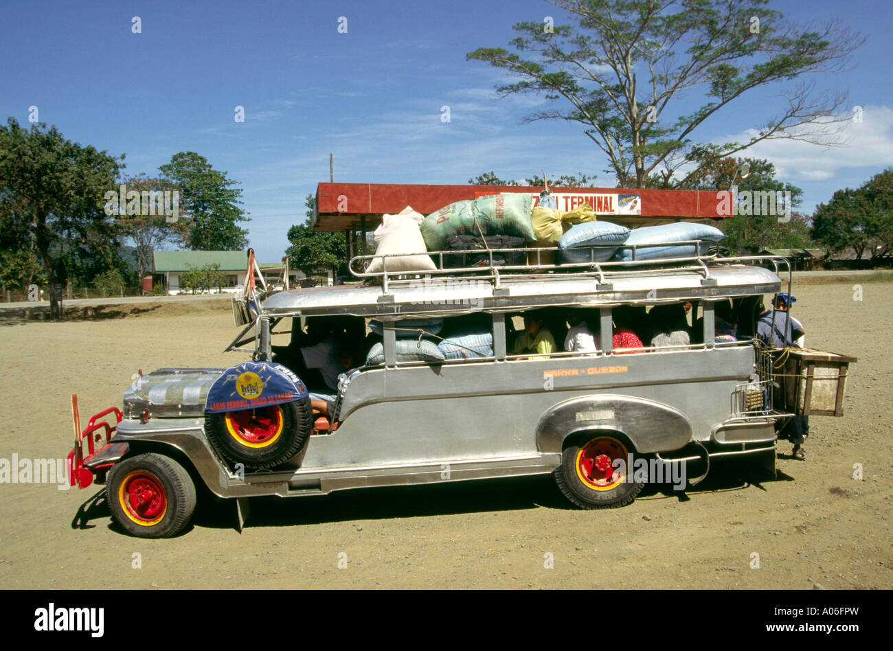 Philippines Palawan Quezon transport Jeepney in bus station Stock Photo