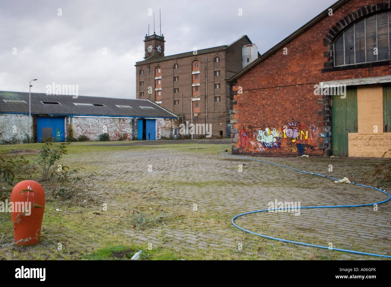 Abandoned dockland industrial warehouses and factories in Dundee, UK