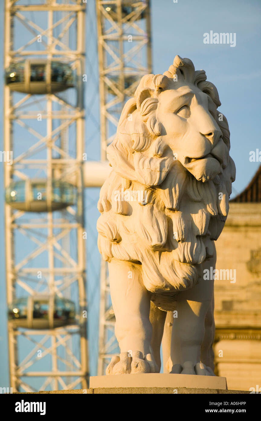 The South Bank Lion and London Eye, Westminster Bridge, London, UK ...