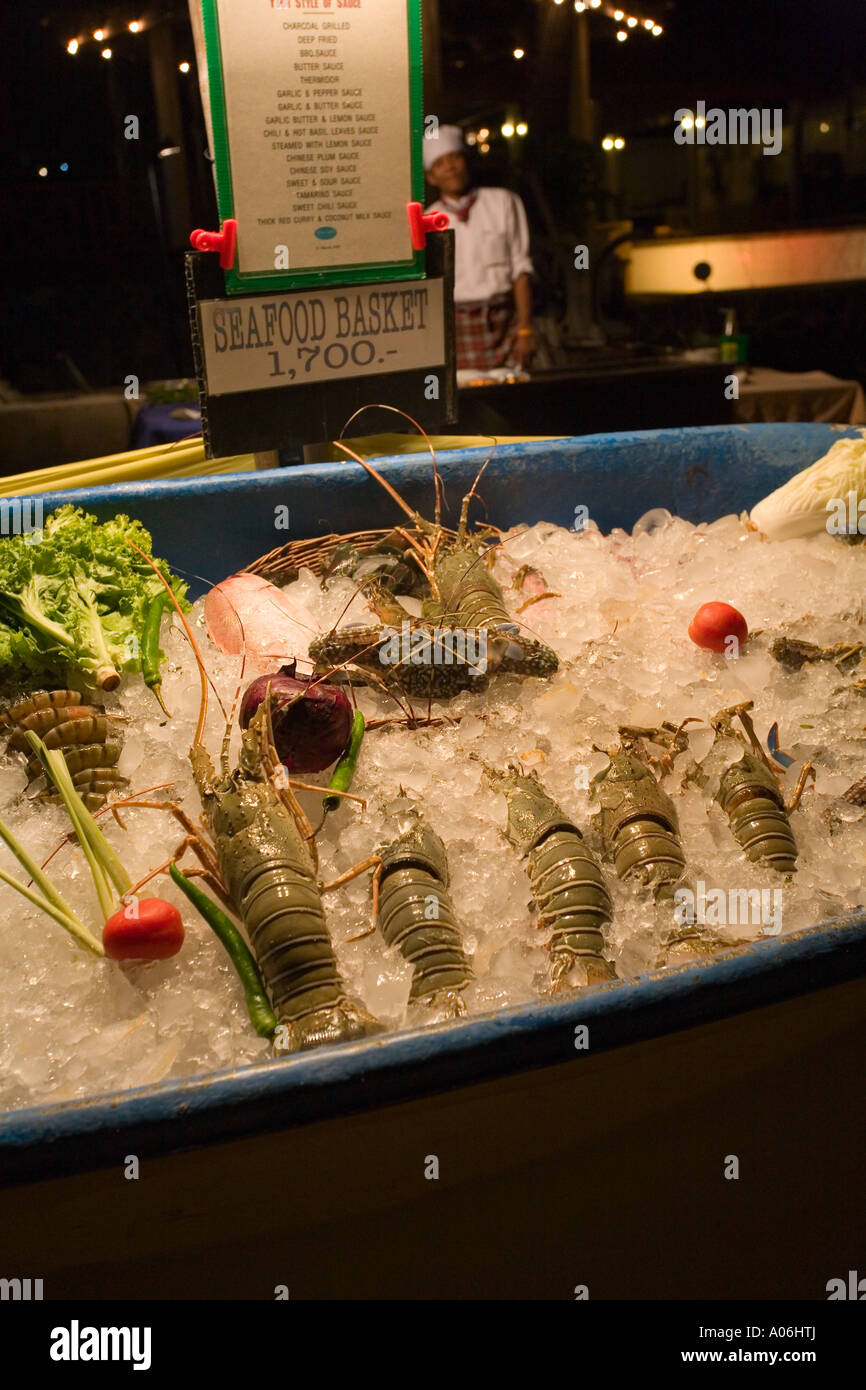 Fresh Lobsters on ice outside a restaurant on Hat chaweng beach Ko Samui Thailand, Stock Photo