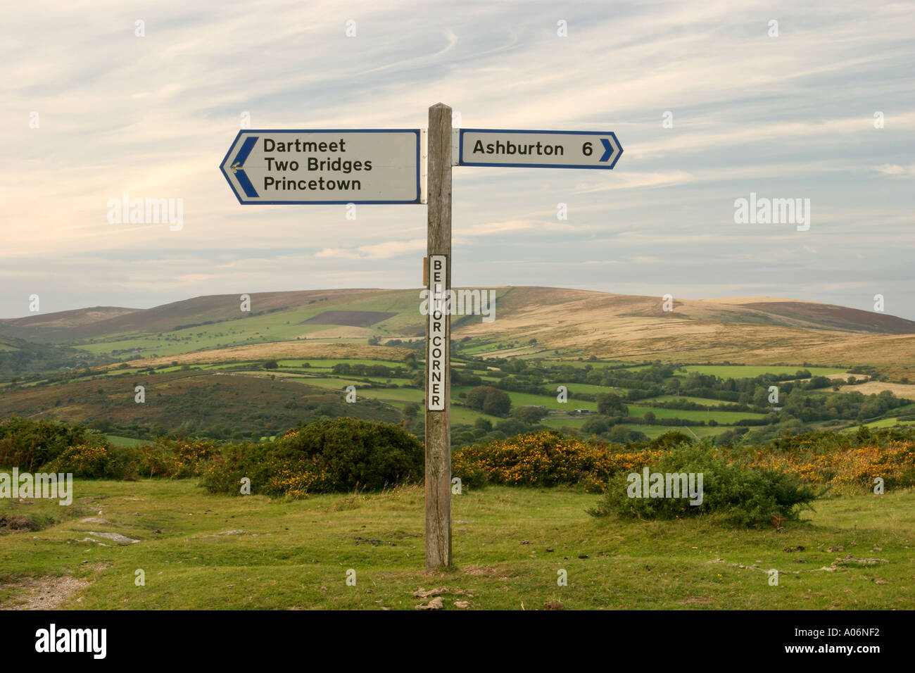 Dartmoor signpost at Beltor Corner, Devon, England, UK Stock Photo - Alamy