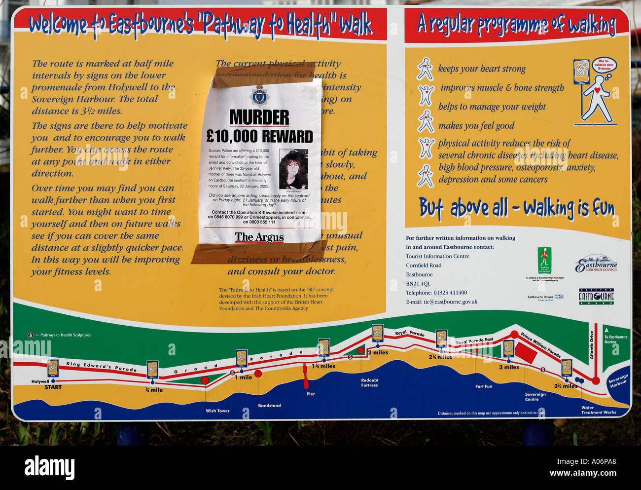 Map Of Eastbourne Seafront Eastbourne Seafront Touristonormation Map Withpolice Murder Poster Stock  Photo - Alamy