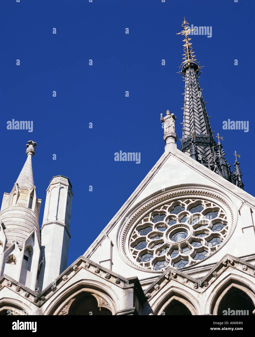 Rose Window and roof of Royal Courts of Justice the Strand London Stock Photo