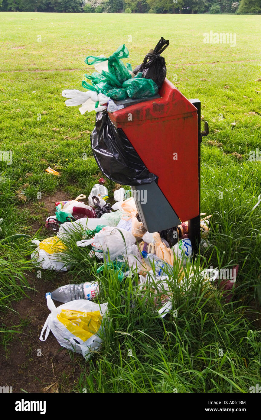 Dog waste and other litter accumulates around a bin next to a public