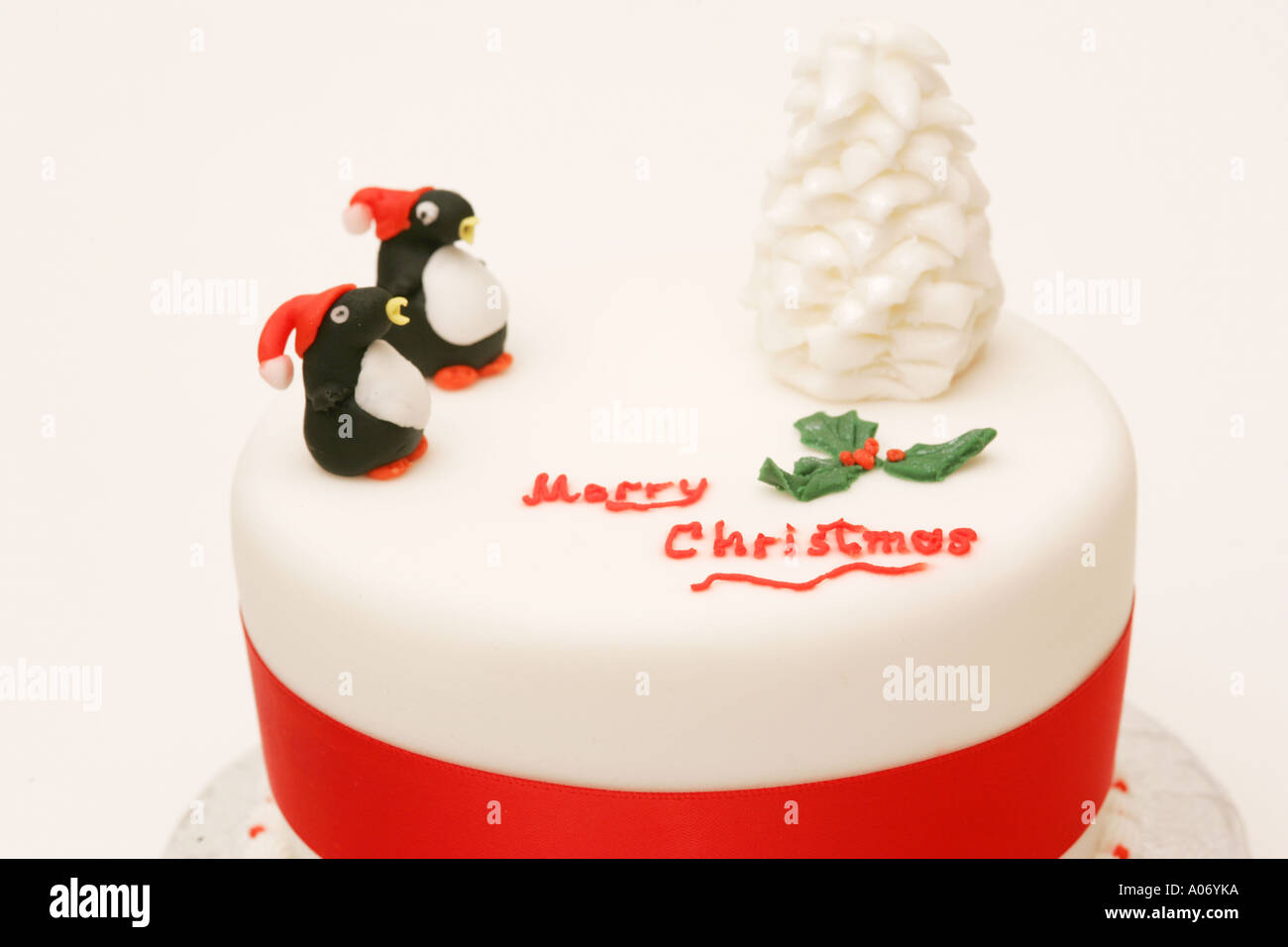 Closeup Traditional Seasonal Festive British Xmas Cake With