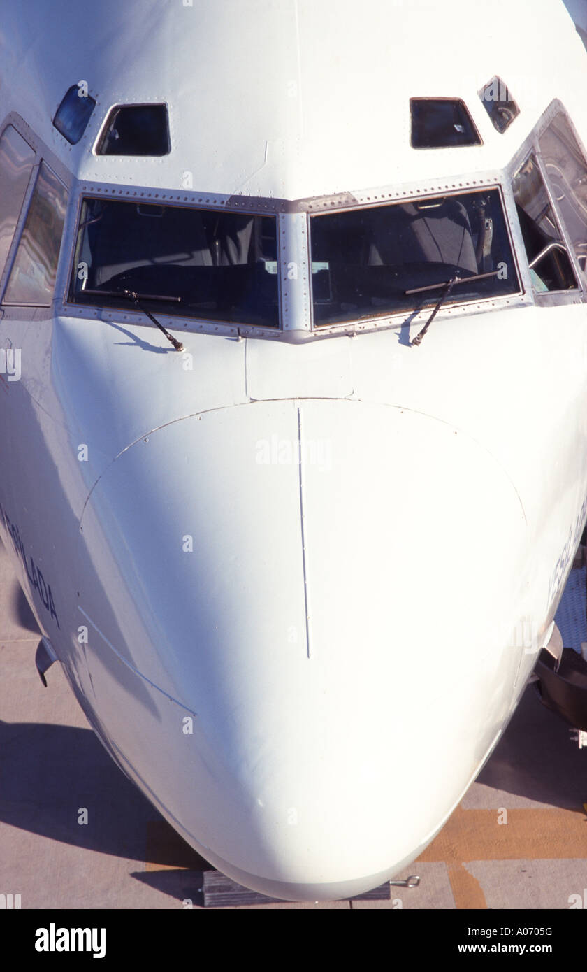 airplane nose taken from above at the gate of an airport Stock Photo