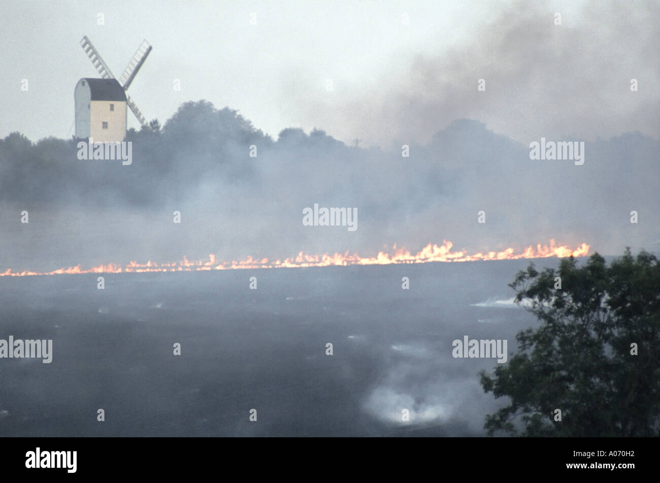 Mountnessing windmill visible through smoke during farmer deliberate