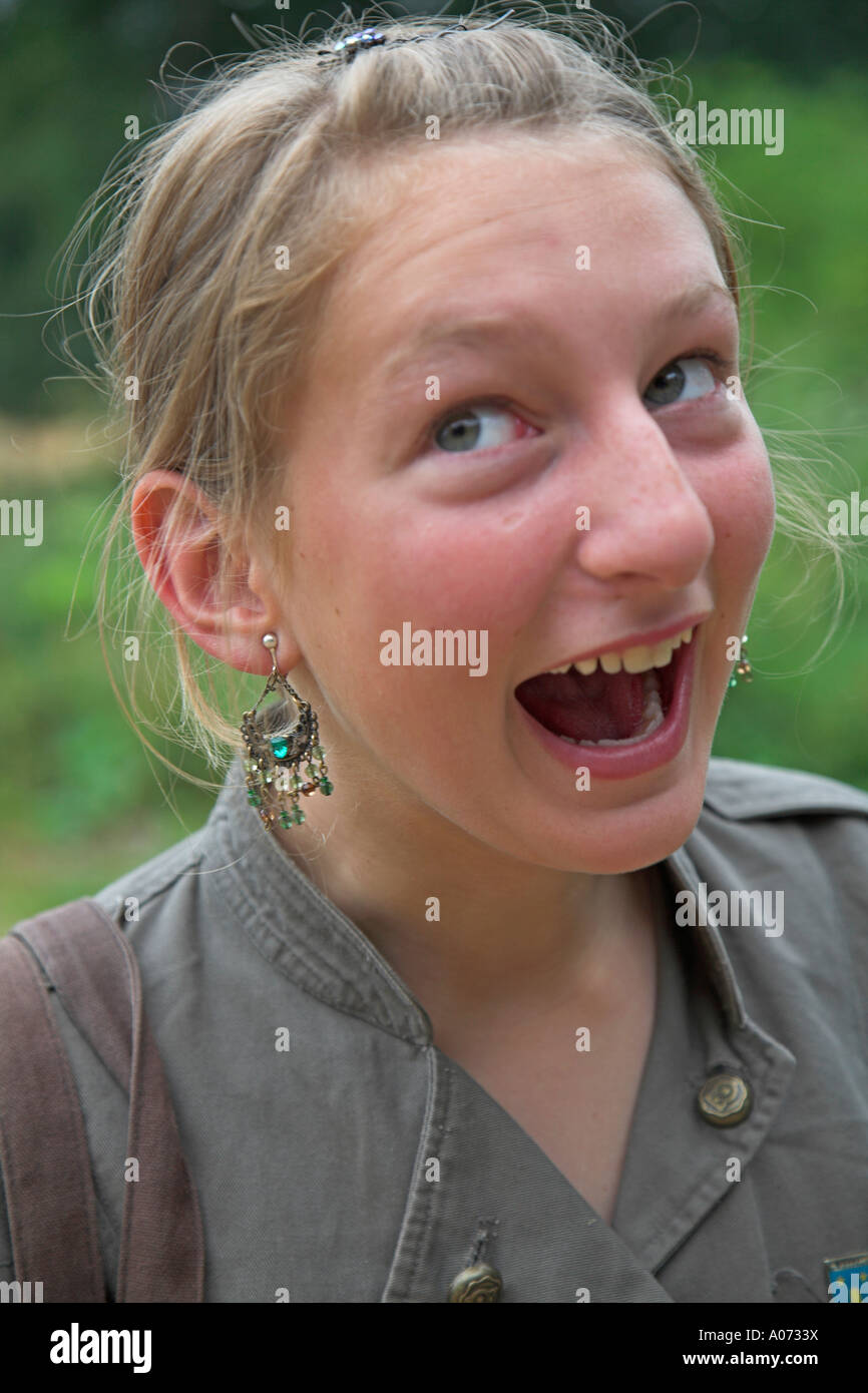 Young Teenage Girl Pulling Funny Faces Stock Photo Alamy