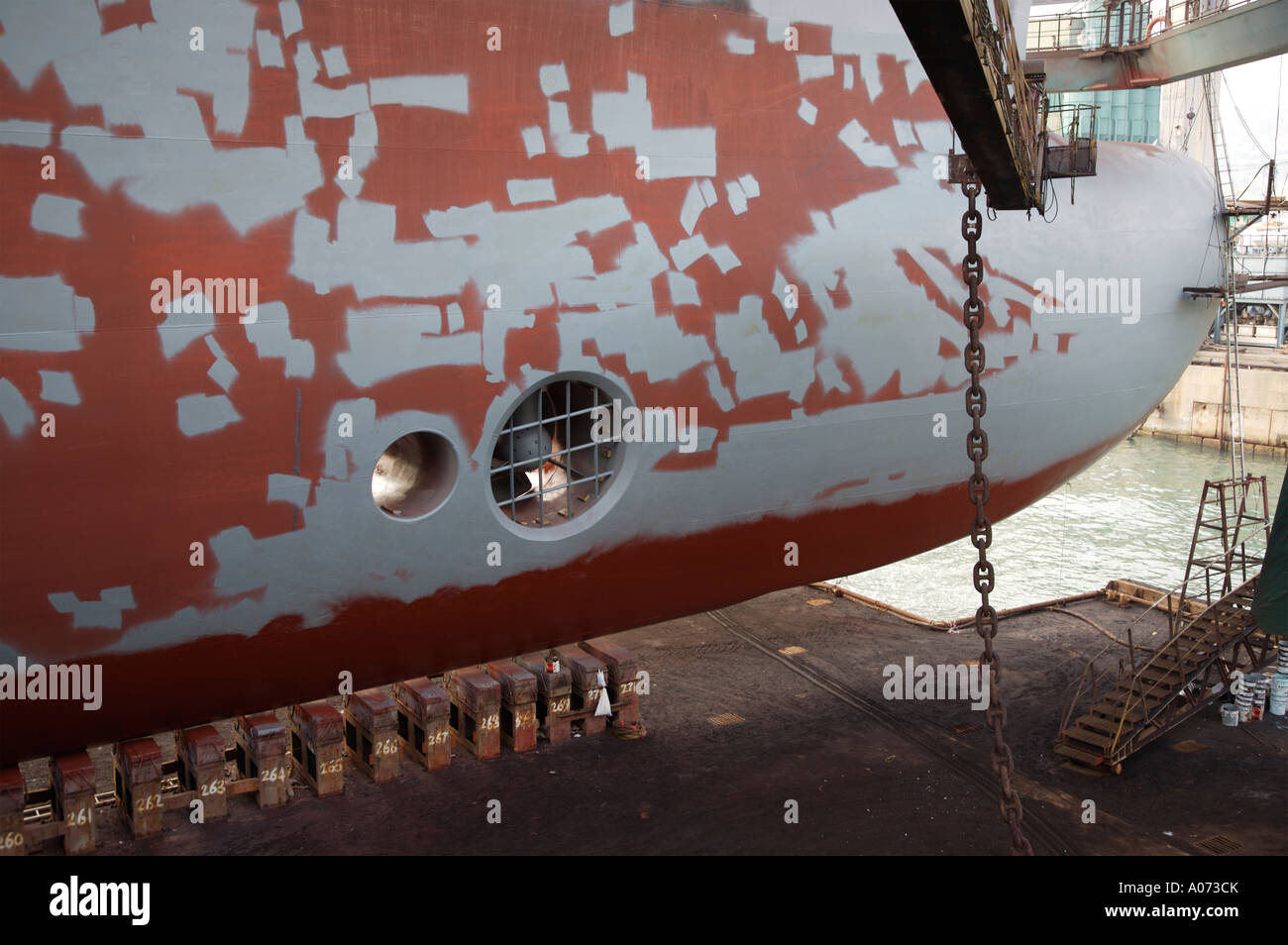 graphic detail shot of ship repair and ship painting and protective