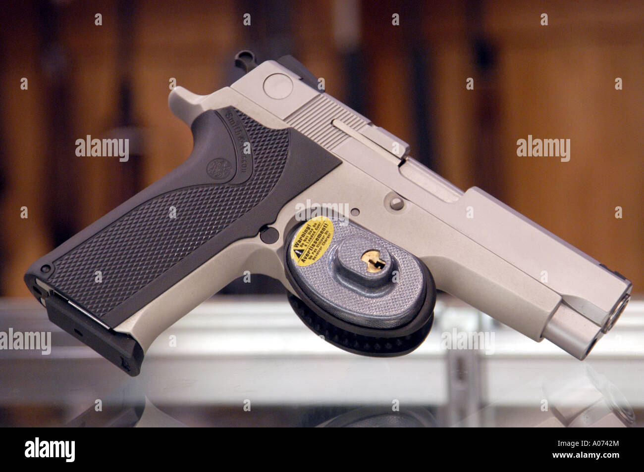 Gun Lock On SemiAutomatic Pistol, Hand Gun Stock Photo Alamy