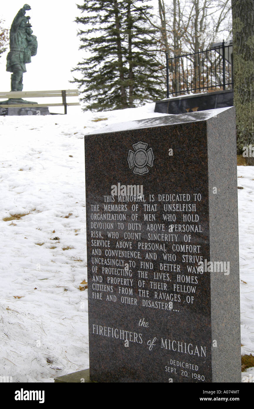 P11 080 Fireman's Memorial Granite Dedication MI Stock Photo