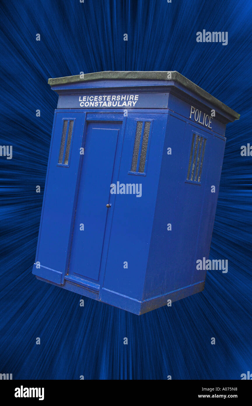 OLD FASHIONED DOCTOR WHO TYPE BLUE POLICE BOX Stock Photo