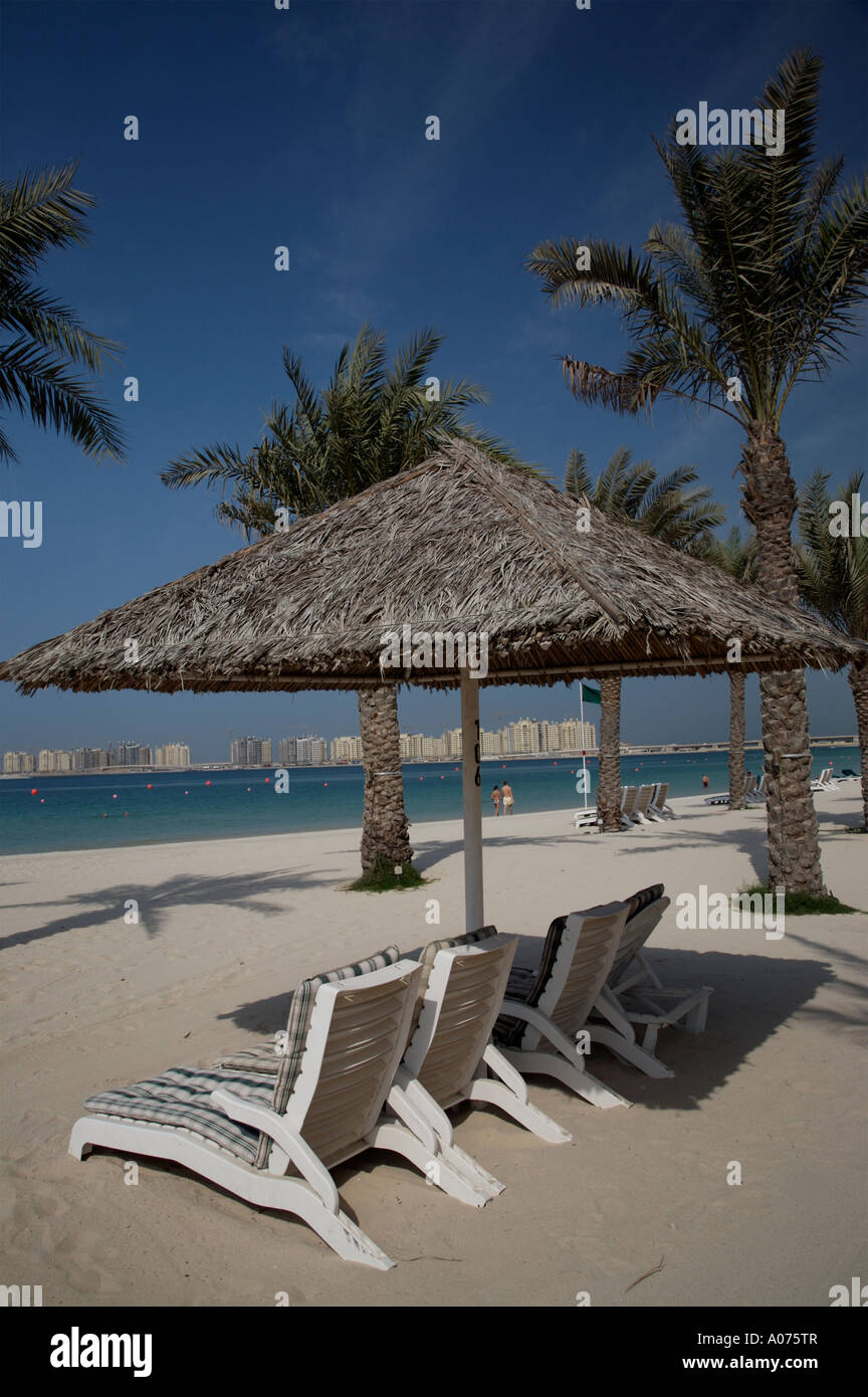 Jumeirah Palm Under Construction In Dubai Seen Through Beach