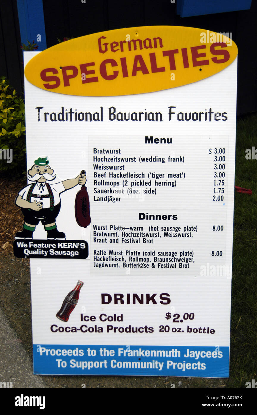 P21 127 Frankenmuth Bavarian Festival Food Menu, MI Stock Photo Alamy