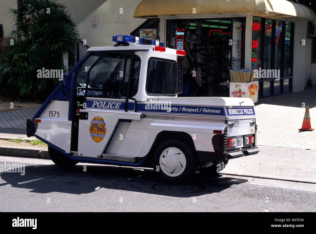 Three wheeled Honolulu Police car Stock Photo