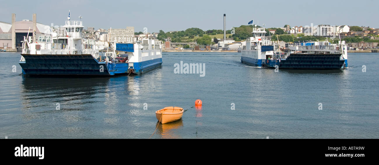 Travel between Torpoint Cornwall & Devonport Devon by vehicle & pedestrian chain ferry crossing the Hamoaze at estuary of The River Tamar England UK Stock Photo