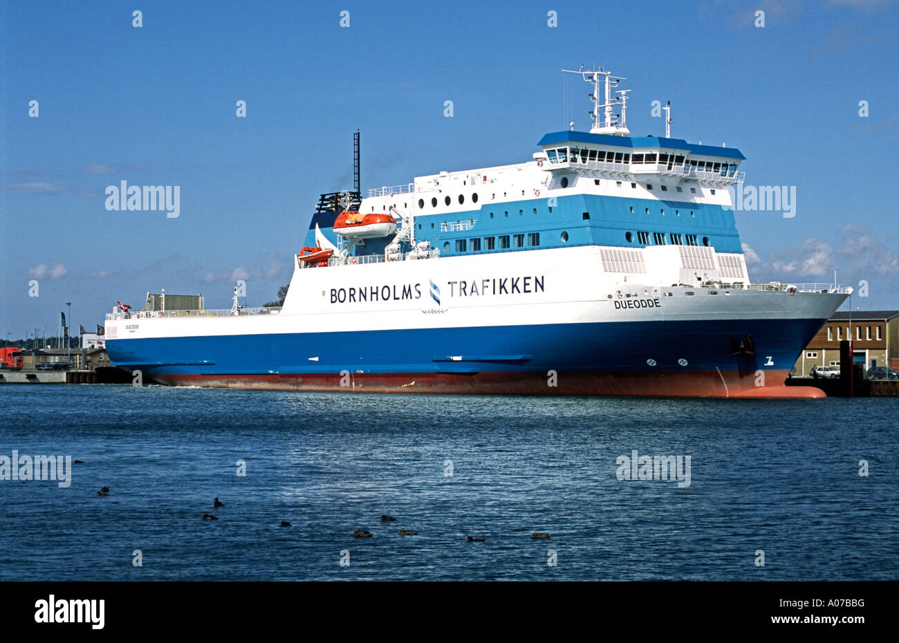 The Bornholmstrafikken car ferry Dueodde in Ronne on Bornholm in summer ...