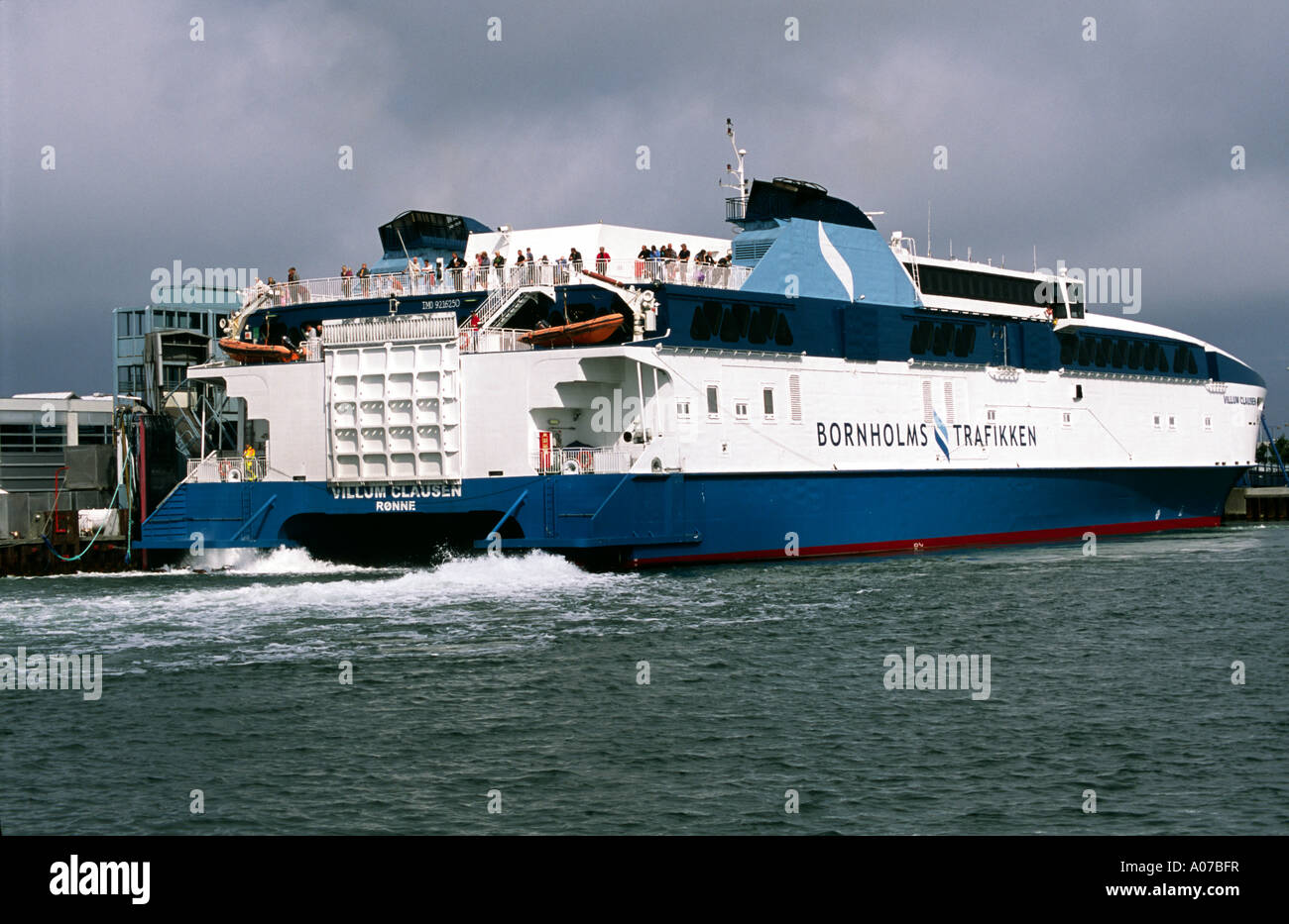 The Bornholmstrafikken fast catamaran ferry Villum Clausen in the port of Ronne on Bornholm