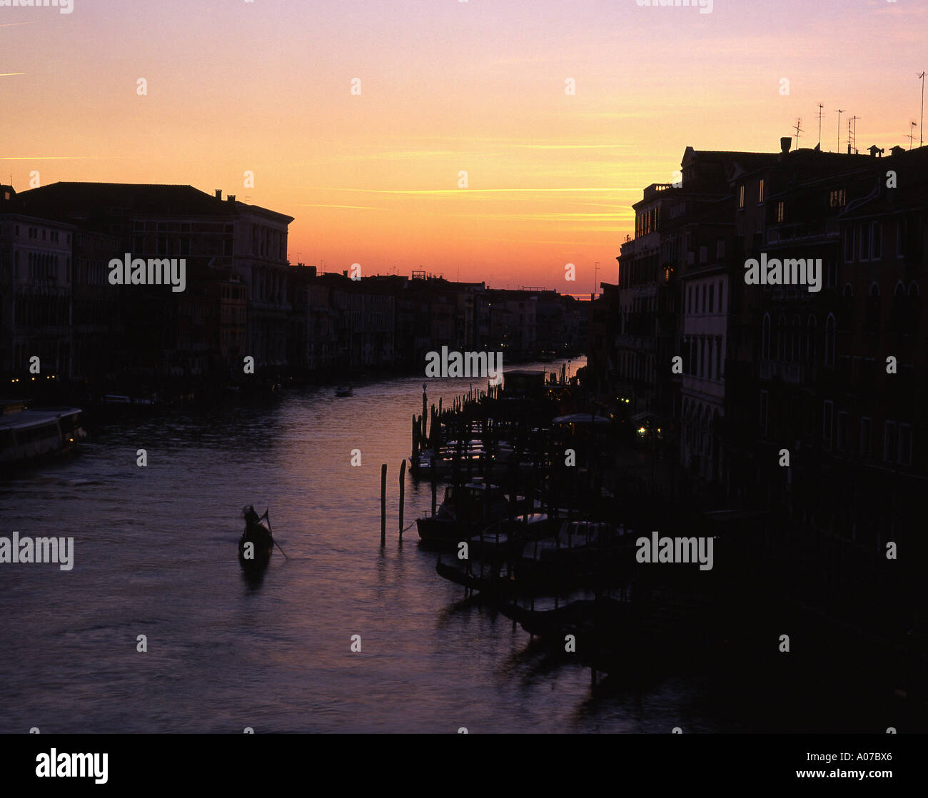Grand Canal at sunset from Rialto bridge Venice Veneto Italy Stock Photo