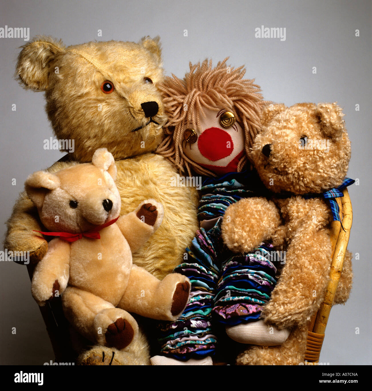 Childhood family of soft toys Stock Photo