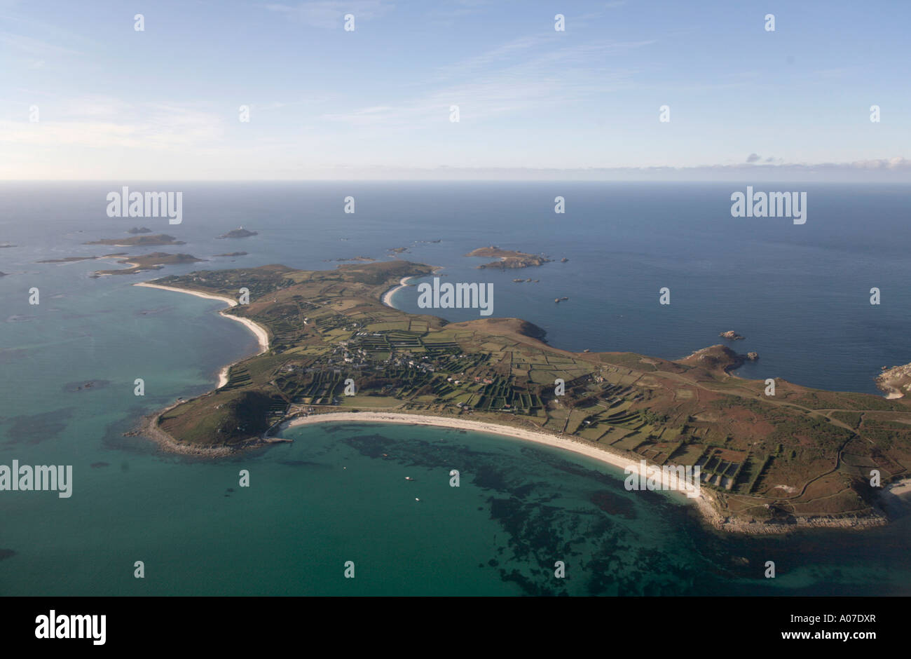 Stock aerial photograph of st Martin's Round Island lighthouse North ...