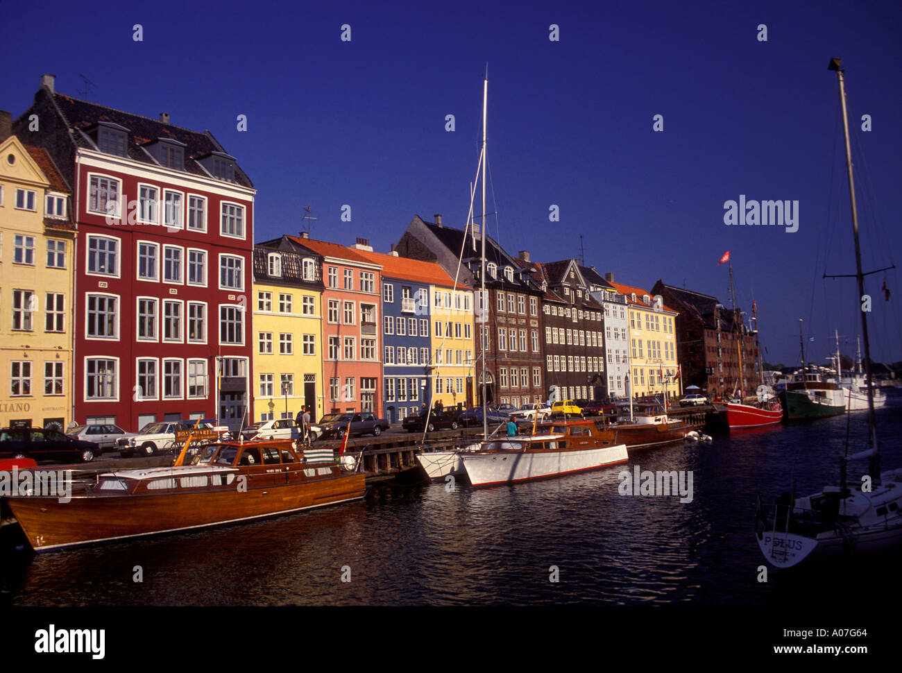 Nyhavn Canal, Nyhavn District, city of Copenhagen, Denmark Stock Photo