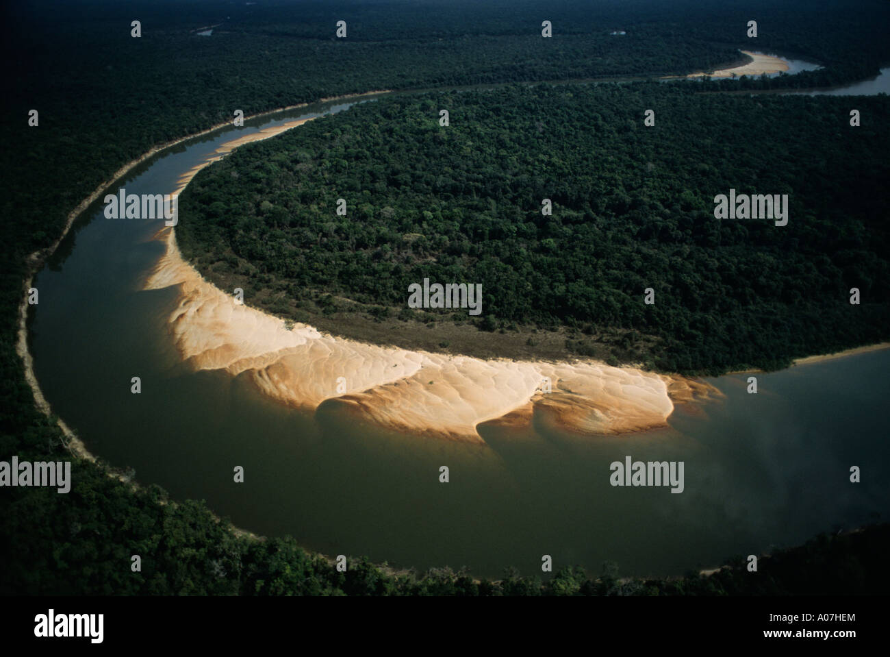 Banks of the Cocos river at Ilha do Bananal Bananal island, Cantao State Park border Amazon rainforest Brazil Stock Photo