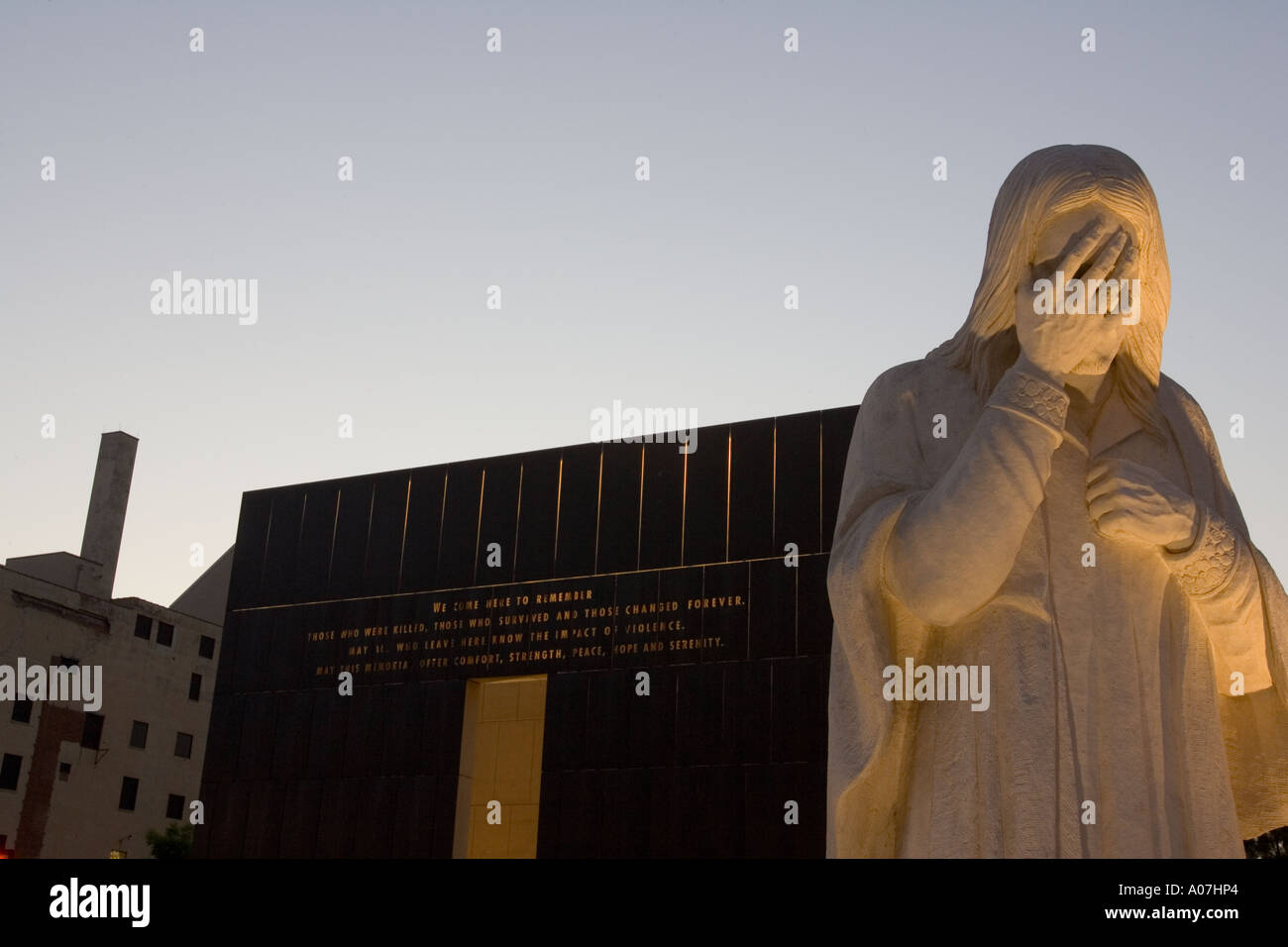 Jesus Wept Statue in front of Oklahoma City Bombing Memorial Stock
