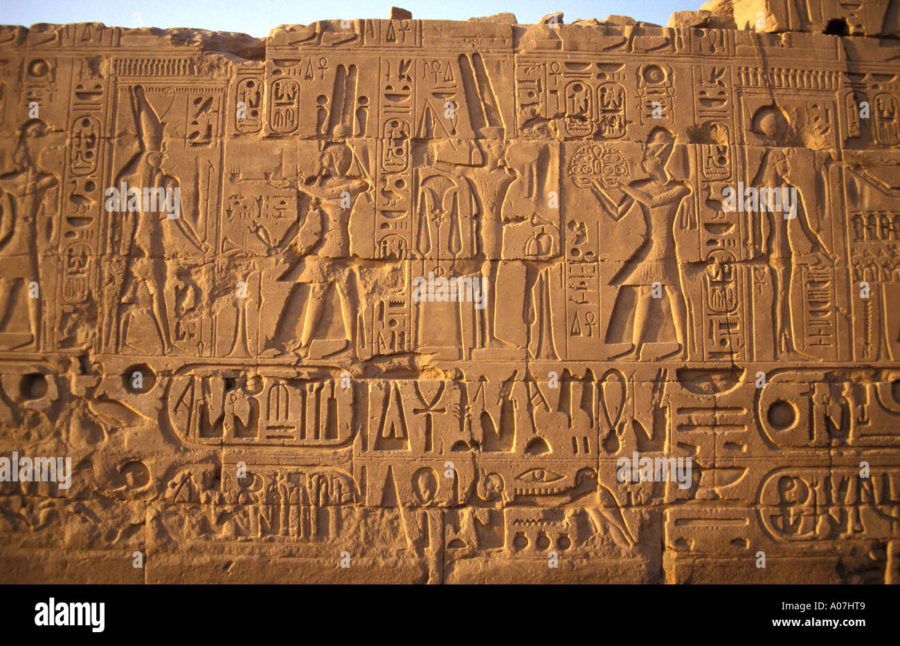 Ornate Walls of the Karnak Temple near Luxor, Egypt Stock Photo