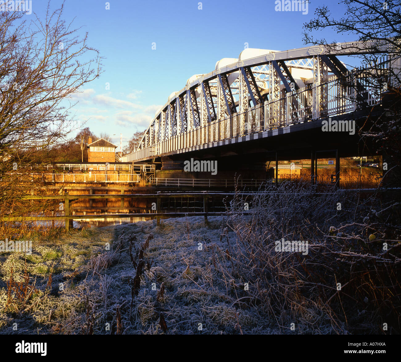 Frosty Morning at Acton Bridge, Cheshire, England, UK Stock Photo