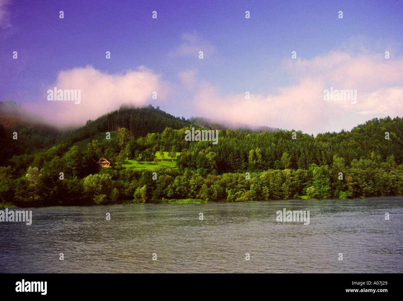 Landscape along the Danube River near the town of Engelhartszell Upper Austria State Austria Europe Stock Photo