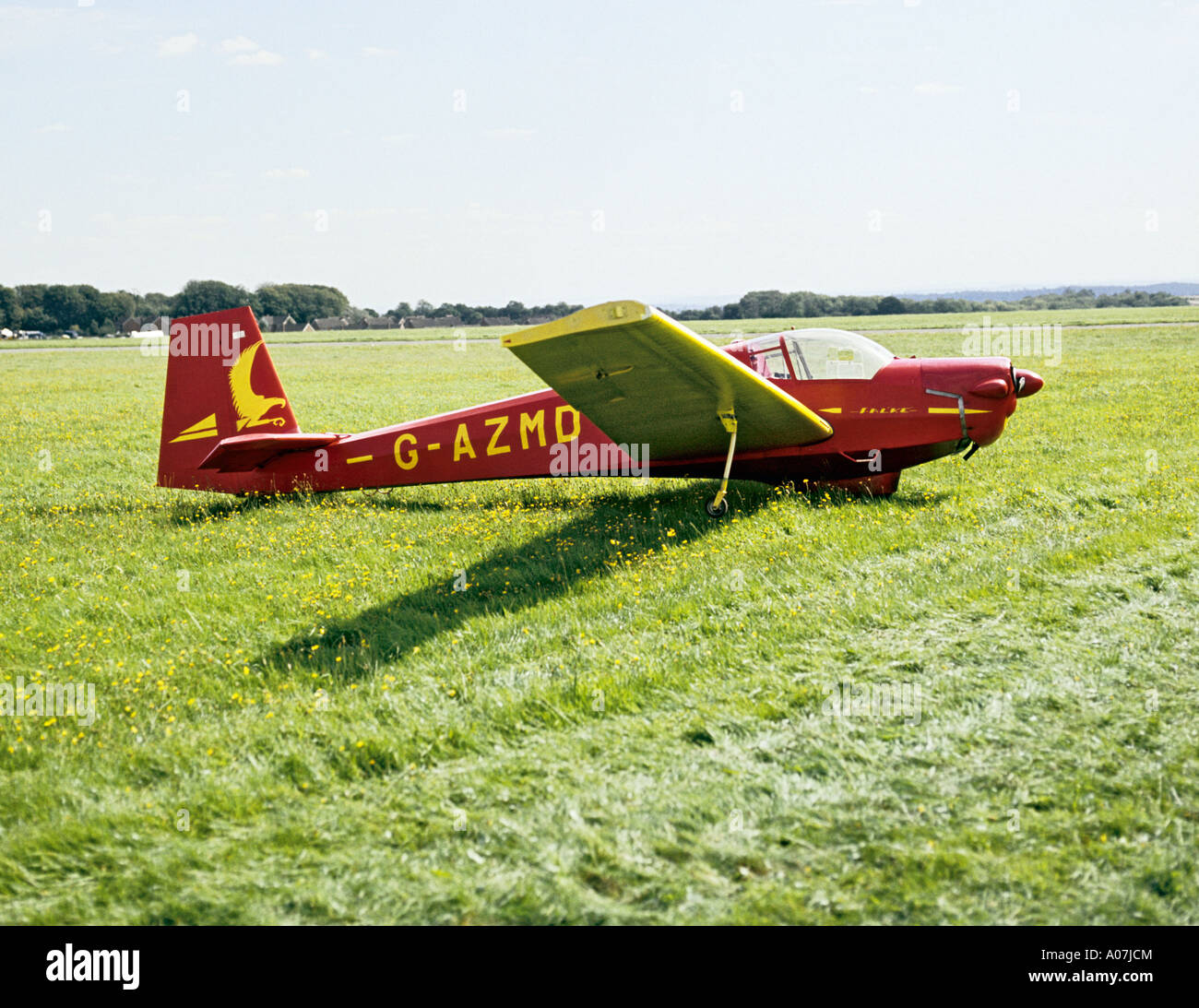 Scheibe Slingsby Falke motor glider on grass airfield in Buckinghamshire UK EU in 1970 s Stock Photo