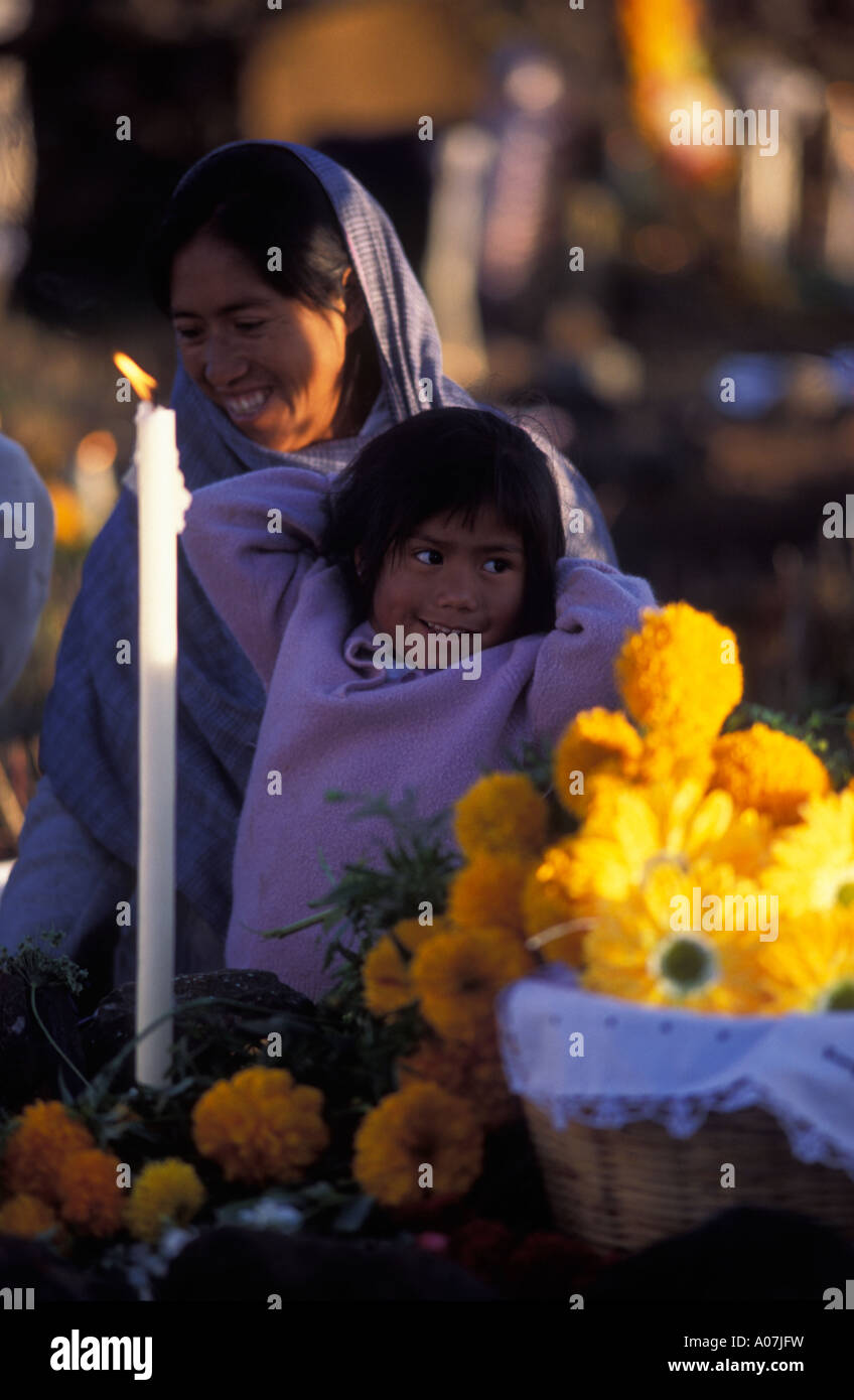 The Day of the Dead ( Dia de los Muertos ) celebration at Pacanda island cemetery, Mexico Stock Photo