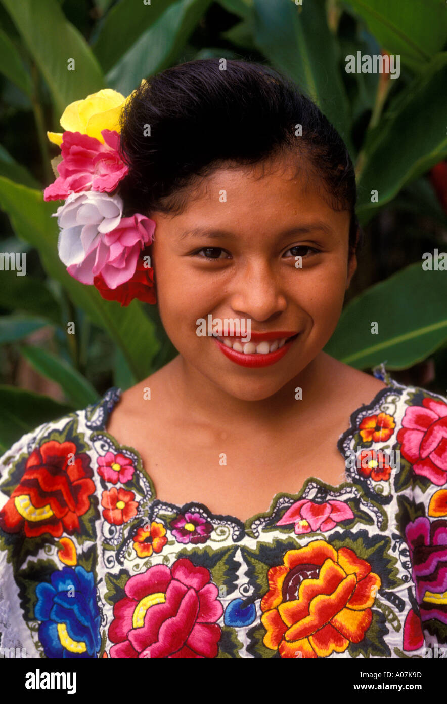 1 one Mexican girl, eye contact, front view, portrait, Mayan girl