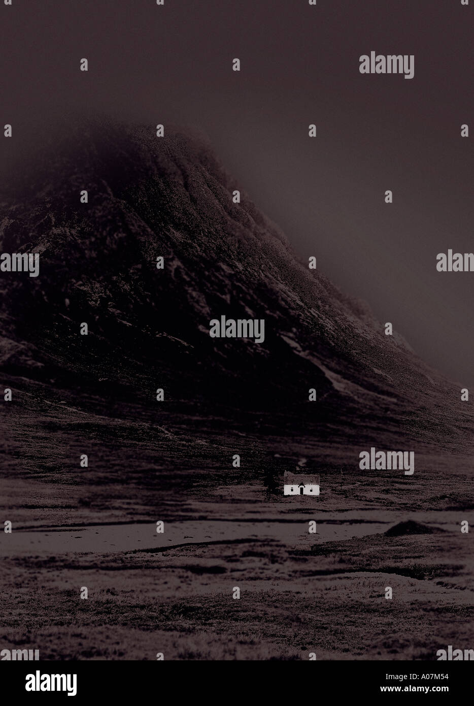 Tranquil Scene, Nature, Horizontal, Outdoors, Europe, Black And White, UK, Scotland, Sky, Cloud, Landscape, Mountain, Mountain. Stock Photo