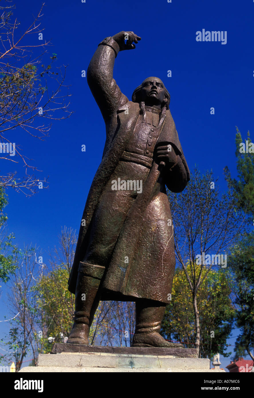 statue of Miguel Hidalgo, Miguel Hidalgo statue, statue, Miguel Hidalgo, Plaza Hidalgo, Coyoacan, Mexico City, Federal District, Mexico Stock Photo