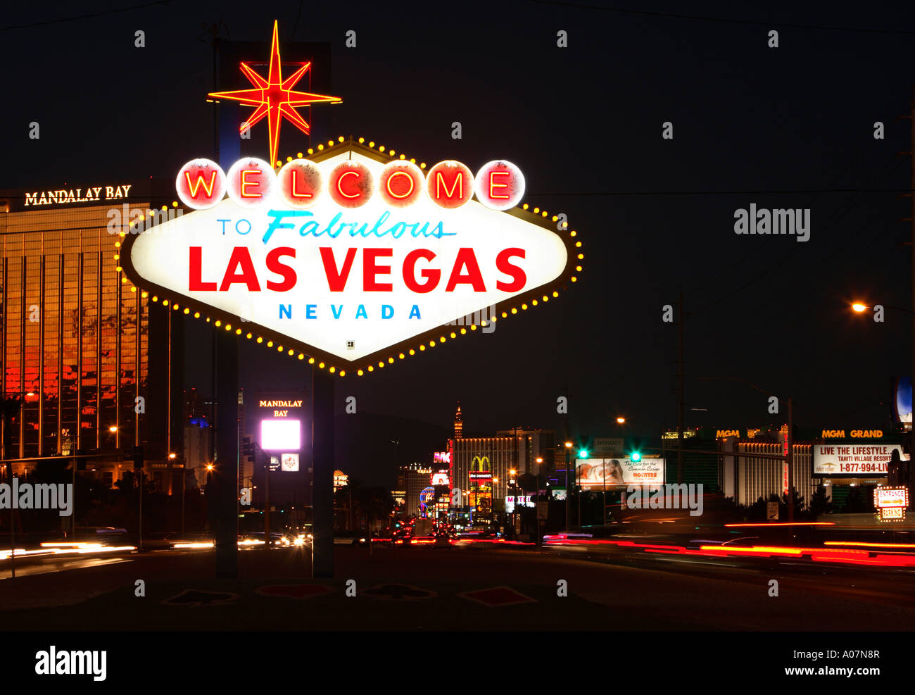 Welcome to Las Vegas Sign at Night Stock Photo