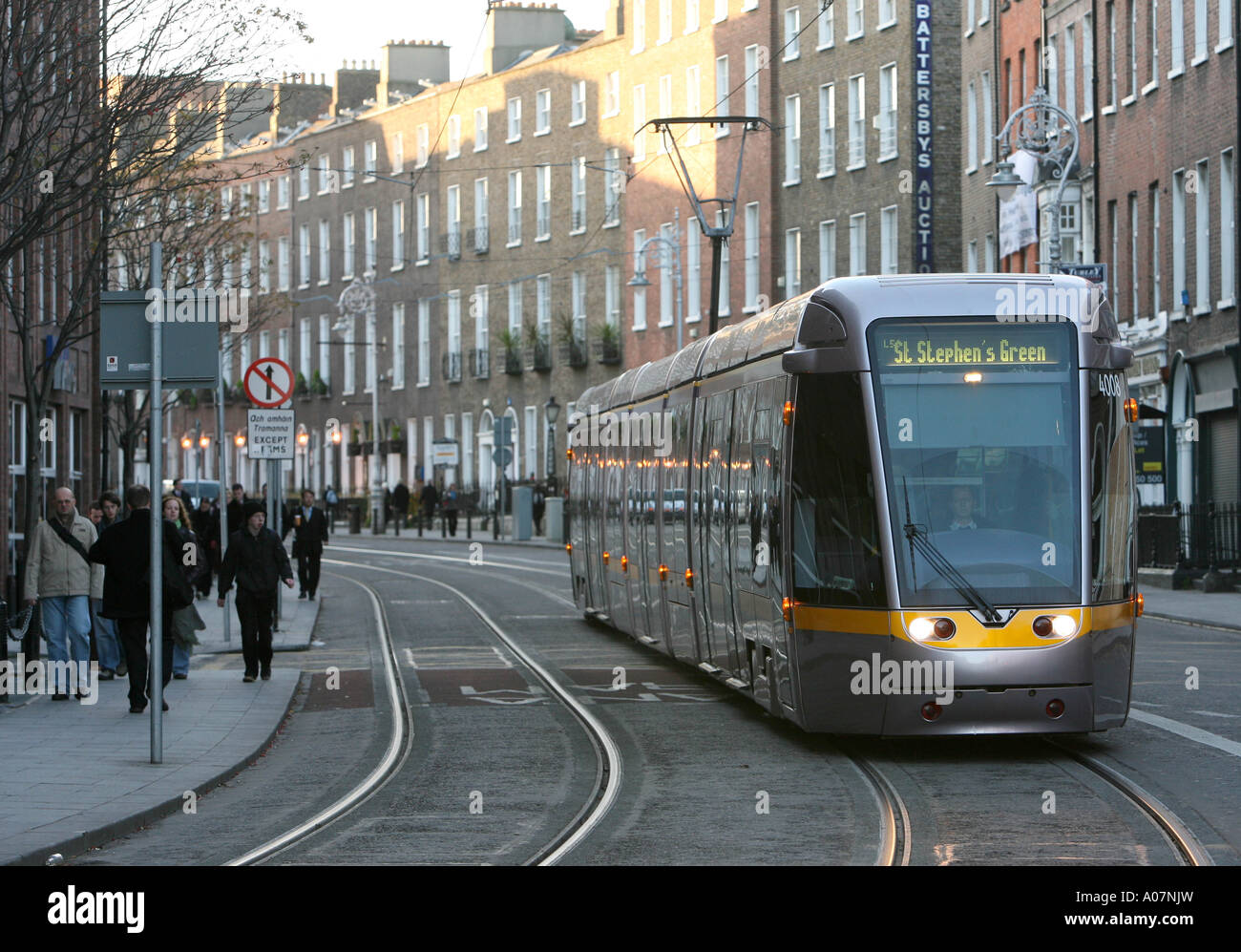 One of Dublin Ireland's LUAS trams runs along Harcourt Street Stock