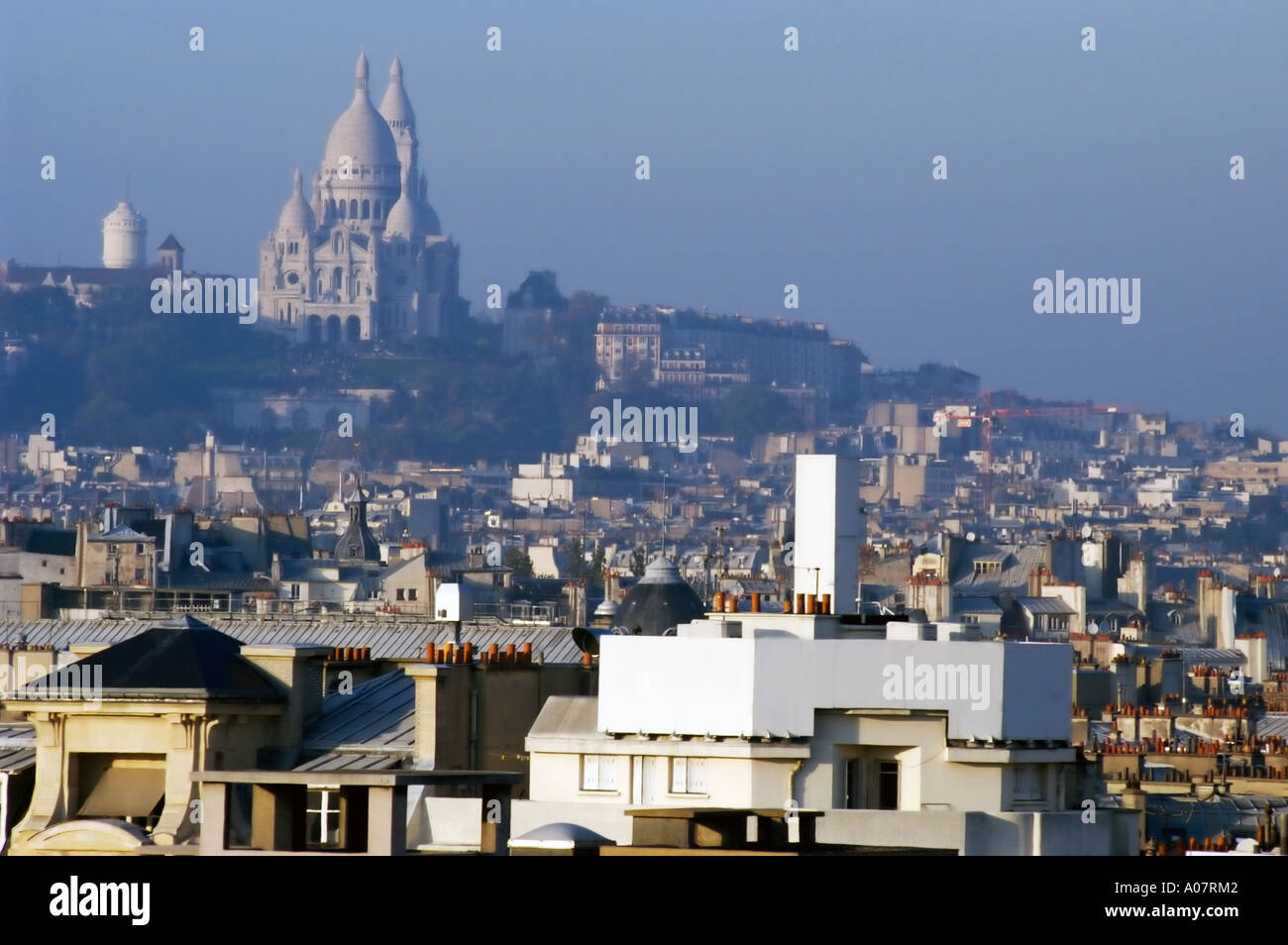 Paris, France, Overview Skyline, aerial View Cityscape Contrast from above perspective on Rooftops Stock Photo