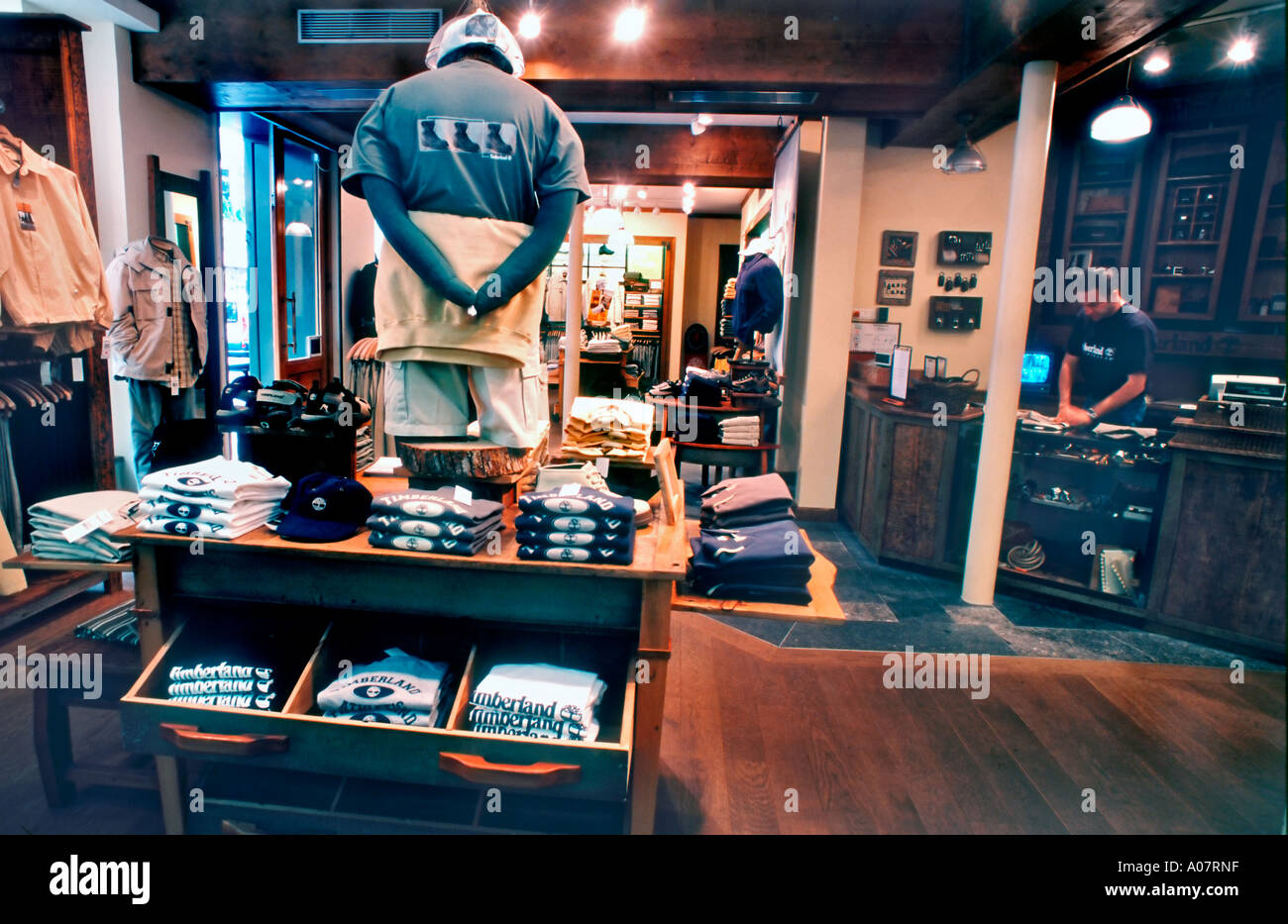 Paris France Shopping Interior Sports Store Timberland inside "Clothing  Store" Textiles Display, Sporting goods, contemporary retail interior  design Stock Photo - Alamy