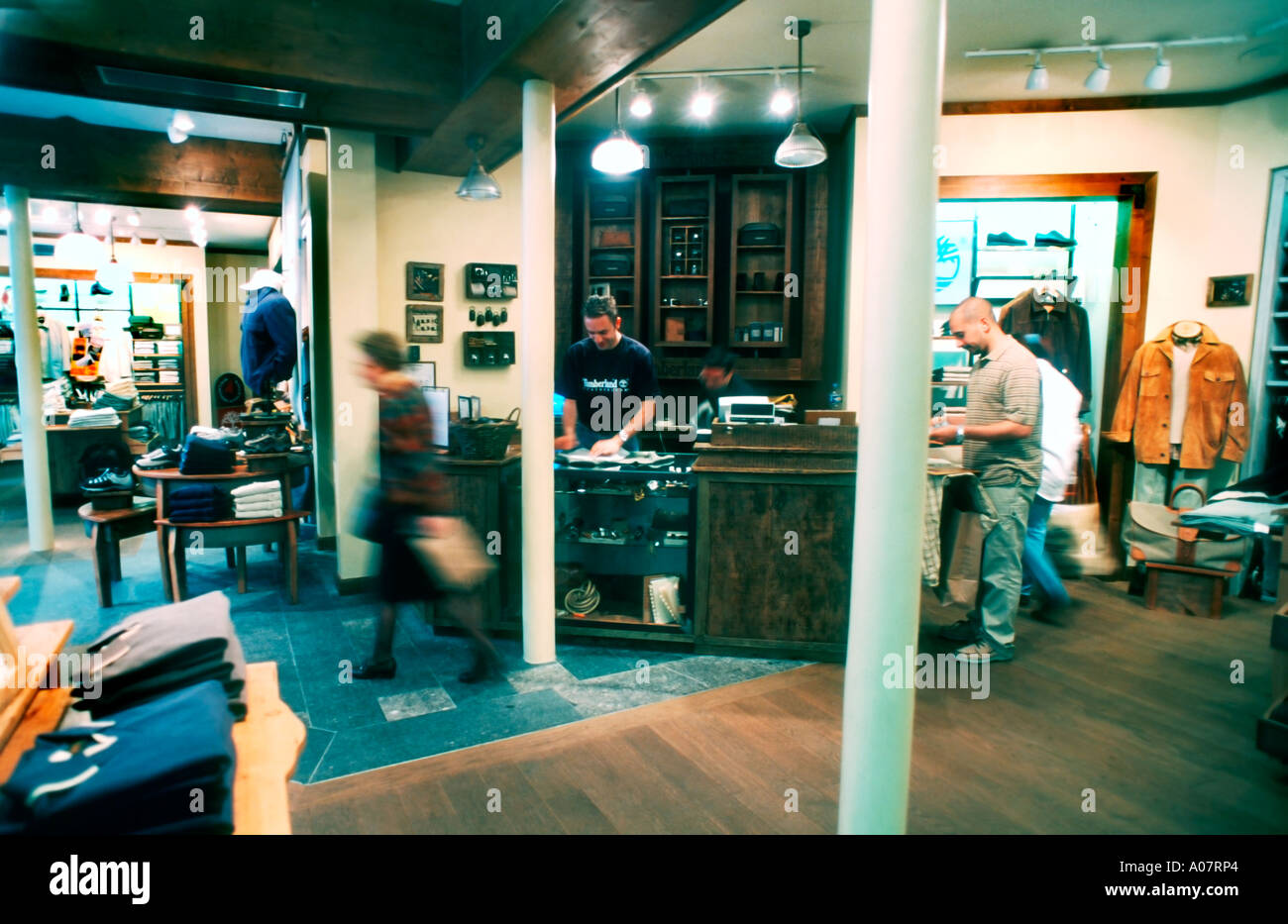 Paris France, Sporting Goods Store "Timberland" Interior People Shopping  (now closed) contemporary retail interior design Stock Photo - Alamy