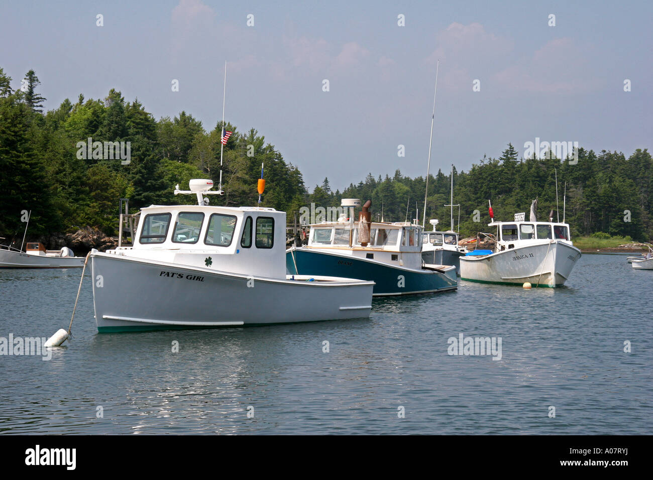 Moored Lobster Boats Stock Photo