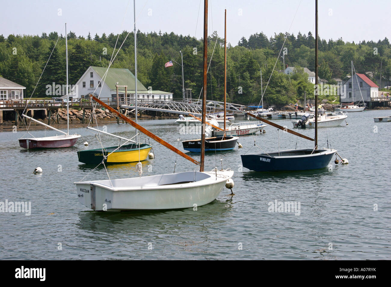 Turnabout Sailboats at Cozy Harbor Stock Photo