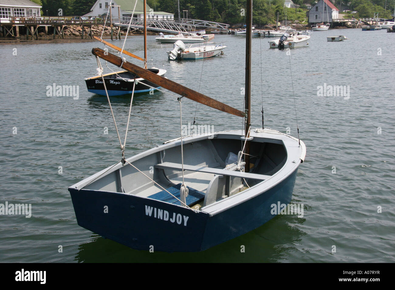 Turnabout Sailboats at Cozy Harbor Stock Photo