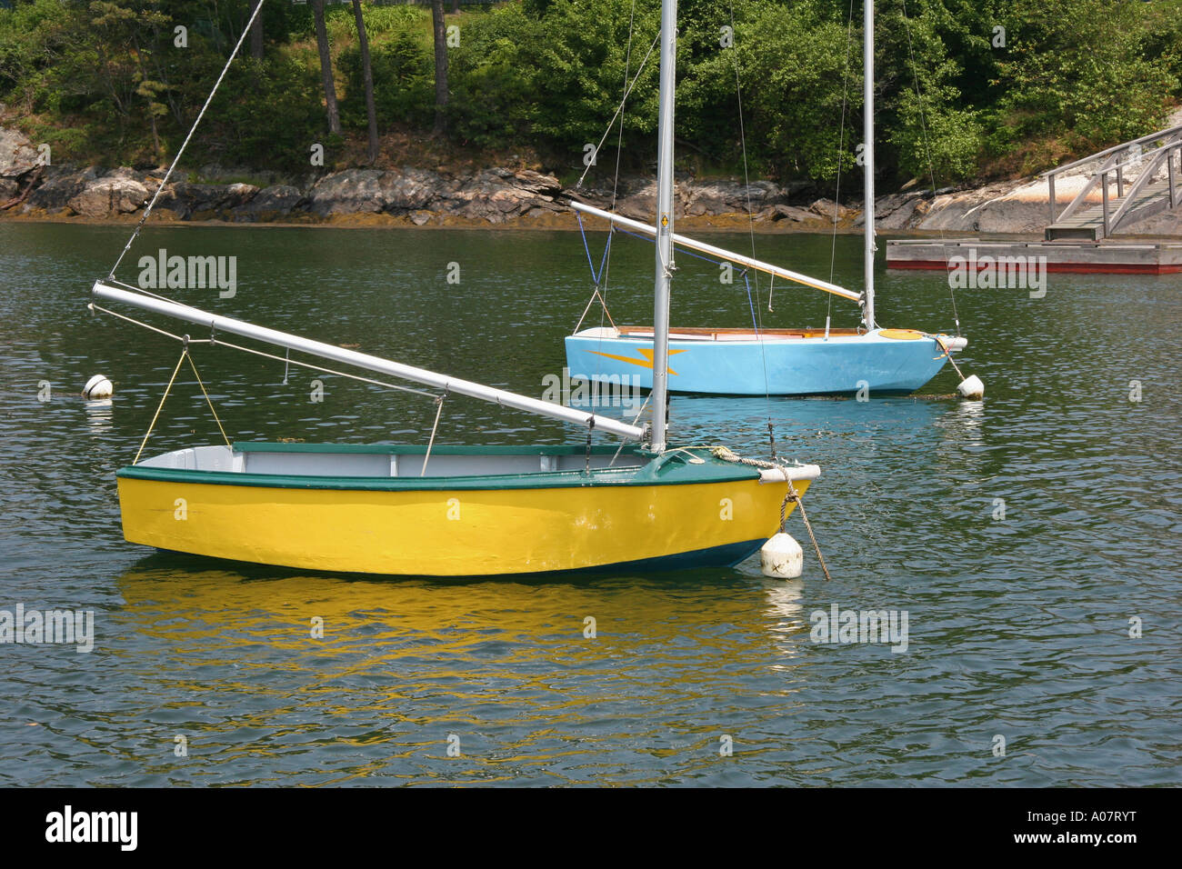 Turnabout Sailboats at Cozy Harbor Stock Photo