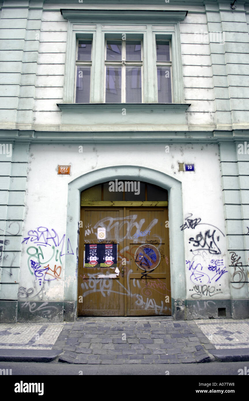 doorway tags tagging crime deface damage vandalism Stock Photo Alamy