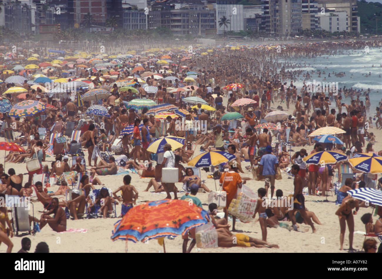 Crowd at Ipanema beach Rio de Janeiro Brazil Population leisure time