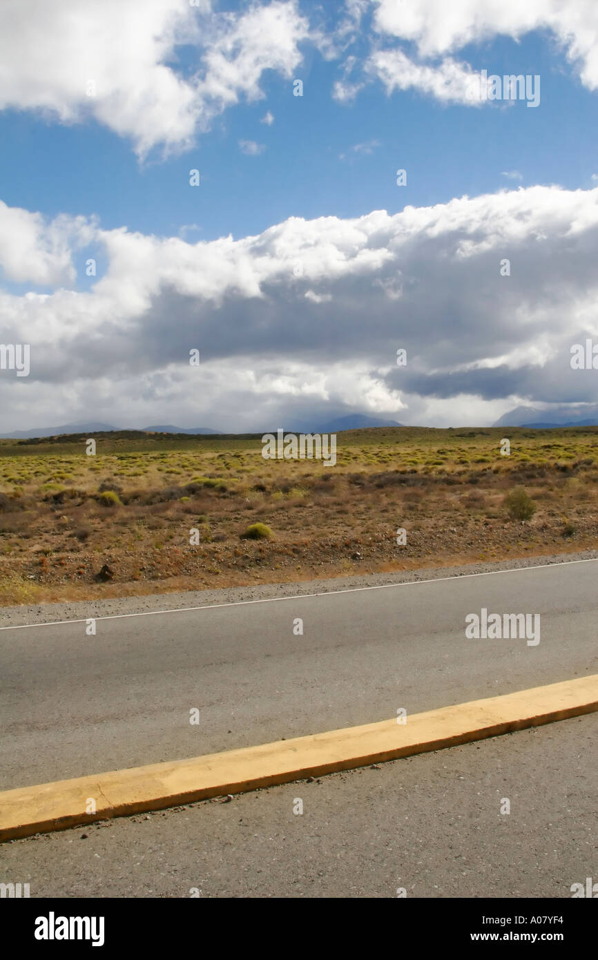 view of road from coach window near El Bolson Argentina Stock Photo
