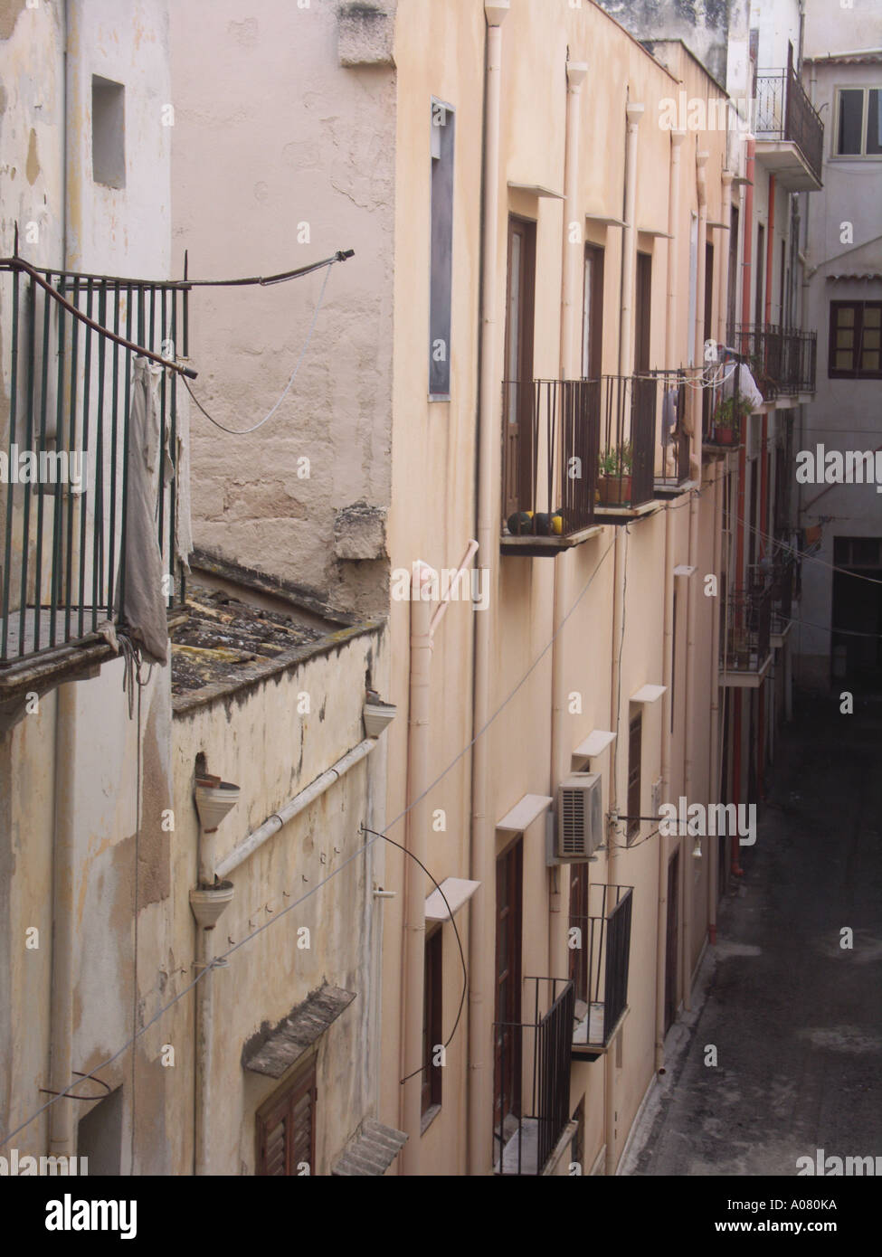 Housing and verandahs Castellammare del Golfo Sicily Italy Stock Photo